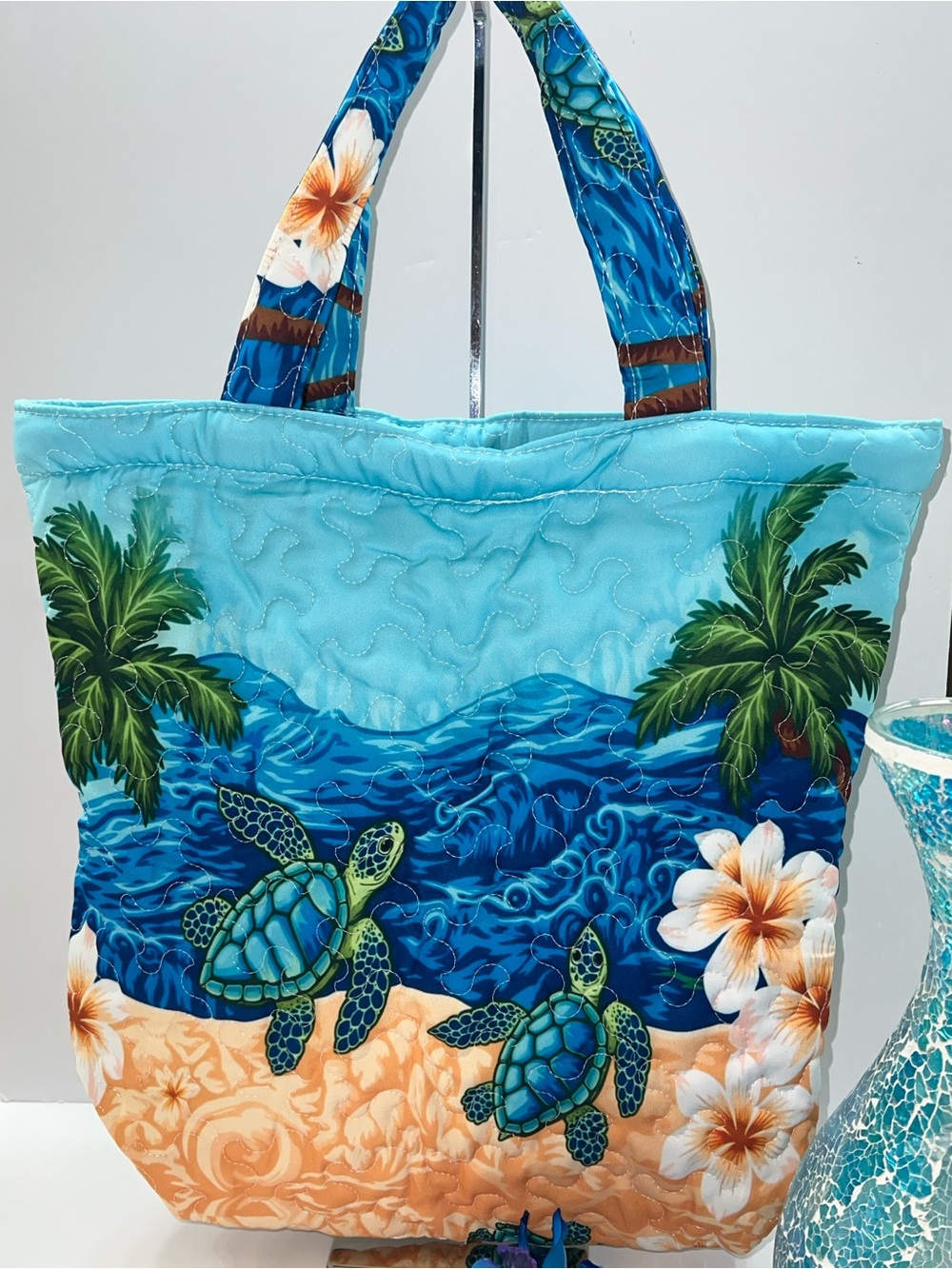 NWT Tropical Turtle Beach Quilted Tote Bag